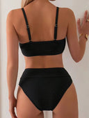 conjunto traje de baño unicolor con cruzado