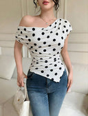 PROXIMAMENTE LUNARES blusa asimetrica de una manga y pliegues - ArmasStyle