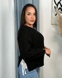 Sueter holgado tejido con lazos en los lados - ArmasStyle
