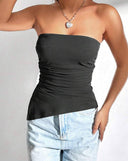 Tops basico sin tirantes con abertura y diseño plegable simple - ArmasStyle