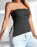 Tops basico sin tirantes con abertura y diseño plegable simple - ArmasStyle