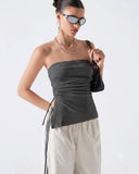 Tops basico sin tirantes con abertura y diseño plegable simple - ArmasStyle