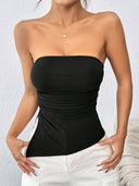 Tops basico sin tirantes con abertura y diseño plegable simple - ArmasStyle
