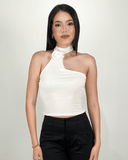 Tops con flor de relivere en el cuello - ArmasStyle