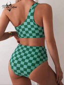 Traje de baño 2 piezas de un hombro estampado de cuadros - ArmasStyle