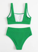 Traje de baño 2 piezas unicolor tela acanalada - ArmasStyle