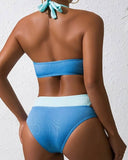 Traje de baño bikini cuello halter en dos tonos de contraste y aro - ArmasStyle