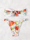 Traje de baño de 2 piezas estampado floreado sin tirantes - ArmasStyle