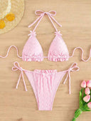 Traje de baño de 2 piezas fruncido unicolor con textura - ArmasStyle