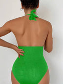 Traje de baño de una pieza con escote halter de color liso - ArmasStyle