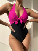 Traje de baño de una pieza con tono de contraste con nudo - ArmasStyle