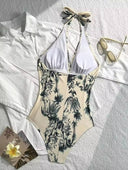 Traje de baño de una pieza cuello halter estampado - ArmasStyle