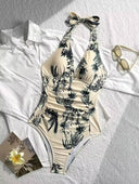 Traje de baño de una pieza cuello halter estampado - ArmasStyle