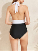 Traje de baño de una pieza elegante cuello halter en dos color - ArmasStyle
