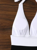 Traje de baño de una pieza elegante cuello halter en dos color - ArmasStyle
