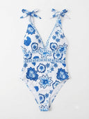 Traje de baño de una pieza estampado cuello V con tirantes ajustable - ArmasStyle