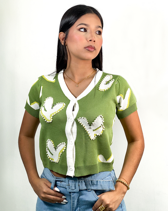 Blusa tejida con diseño de perlas