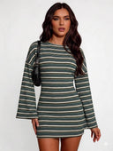 Vestido a rayas manga de volado - ArmasStyle
