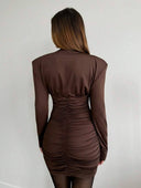 Vestido ajustado con cuello alto y fruncido mas hombreras - ArmasStyle