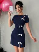 Vestido ajustado con lazos de manga corta - ArmasStyle