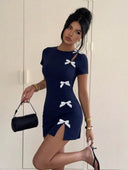 Vestido ajustado con lazos de manga corta - ArmasStyle