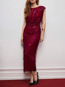 Vestido ajustado de mujer con volados y flecos de lentejuelas - ArmasStyle