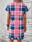 Vestido comodo holgado a cuadros con impresión de demin - ArmasStyle
