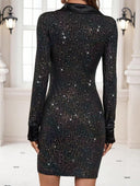 Vestido corto ajustado manga larga con cuello de solapa - ArmasStyle