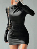 Vestido corto ajustado manga larga con fruncido - ArmasStyle