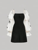 Vestido corto con malla en las mangas y lazos - ArmasStyle