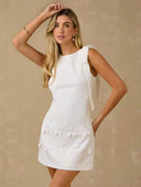Vestido corto cuello redondo sin manga con decoracion de flores - ArmasStyle