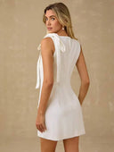 Vestido corto cuello redondo sin manga con decoracion de flores - ArmasStyle