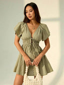 Vestido corto de mujer manga corta con escote en V - ArmasStyle