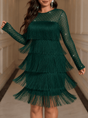 Vestido de flecos sólidos de mujer manga larga - ArmasStyle