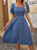 Vestido de manga abullonada efecto deminn corte evasé - ArmasStyle