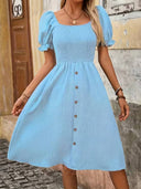 Vestido de manga abullonada efecto deminn corte evasé - ArmasStyle