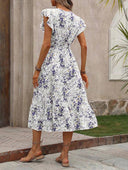 Vestido de mujer versatil estampado con manga de volado - ArmasStyle