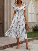 Vestido de mujer versatil estampado con manga de volado - ArmasStyle