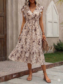 Vestido de mujer versatil estampado con manga de volado - ArmasStyle