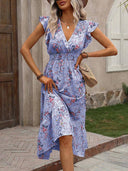 Vestido de mujer versatil estampado con manga de volado - ArmasStyle