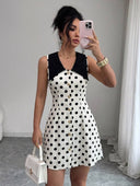Vestido elegante con cuello marcado estampado de lunares - ArmasStyle