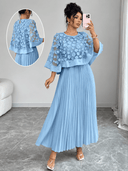 Vestido Elegante de Mujer con Flores 3D de Malla Plisada - ArmasStyle