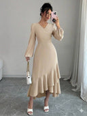 Vestido elegante manga larga unicolor - ArmasStyle