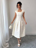 Vestido elegante medio largo con tela jacquard - ArmasStyle