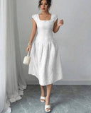 Vestido elegante medio largo con tela jacquard - ArmasStyle