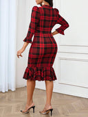 Vestido estampado de cuadros con manga bombacha - ArmasStyle
