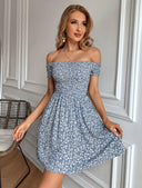 Vestido fruncido de hombros descubierto floral - ArmasStyle