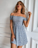 Vestido fruncido de hombros descubierto floral - ArmasStyle