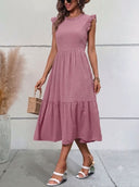 Vestido largo con manga corta unicolor - ArmasStyle