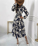 Vestido largo de mujer versatil estampado con cinturon - ArmasStyle